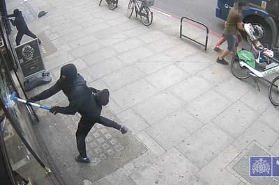 Moment masked raider attacks store with sledgehammer as gang jailed